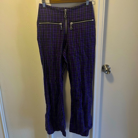 Groovy The Ragged Priest plaid purple flare pants with zippers. - Picture 4 of 4